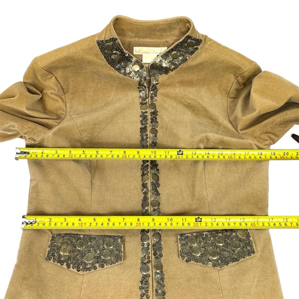 Michael Kors velvet tan tailored blazer metallic sequins & stand collar NWOT 10 - Picture 9 of 16